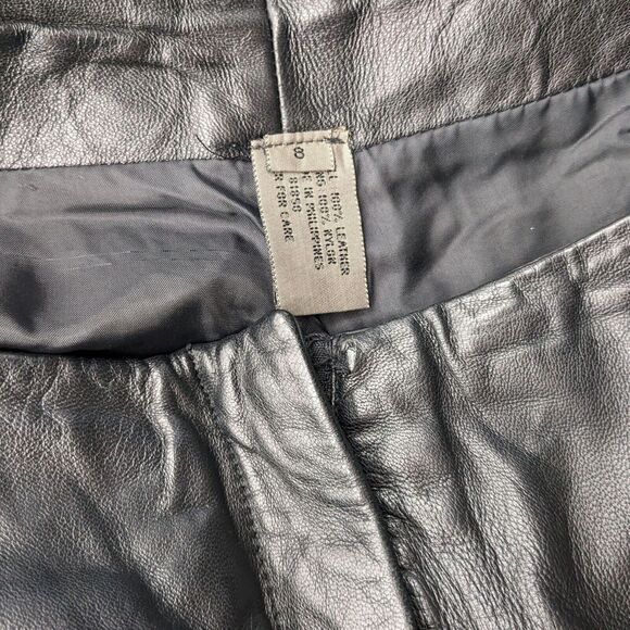 Vintage 90s y2k Leather Pants Bootcut Black Patchwork Zip Front Size 8 - Picture 7 of 9